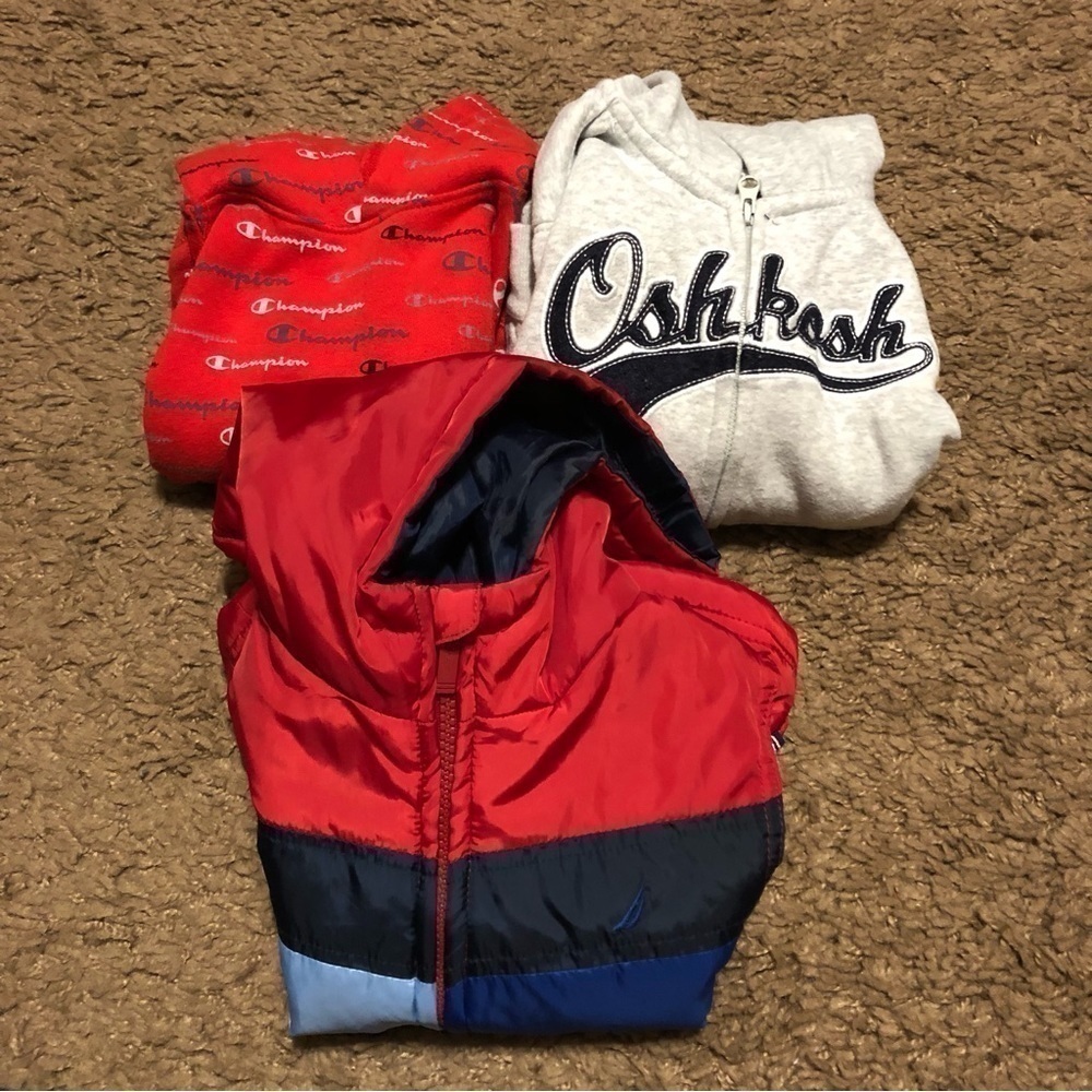 3T Sweatshirt Bundle Boys Kids Champion Hooded Oshkosh Nautica Puffer Vest